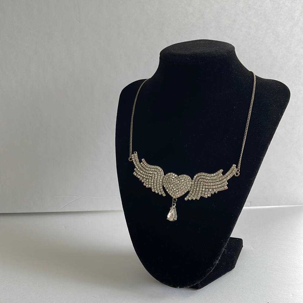Rhinestone winged heart necklace